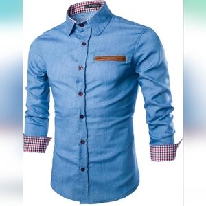 NWT TINKWELL XL Men's Light Blue Denim Blue Long Sleeve, Slim Fit Dress Shirt
